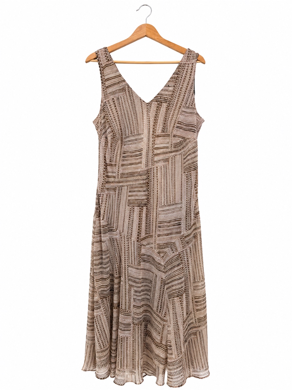 Dressbarn Brown Geometric Sleeveless V-Neck Midi Dress Size 20w Plus